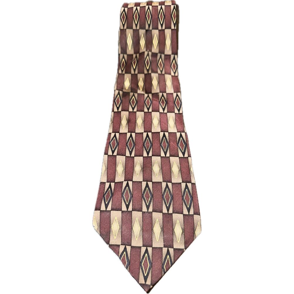 Facets Burgundy Silk Tie‎ Men’s Necktie Geometric Pattern